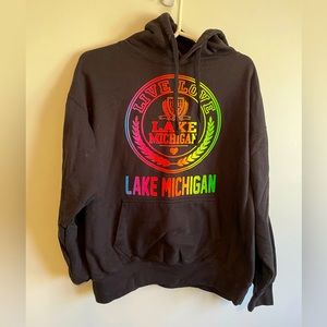 Faux VS style Lake Michigan hoodie.
